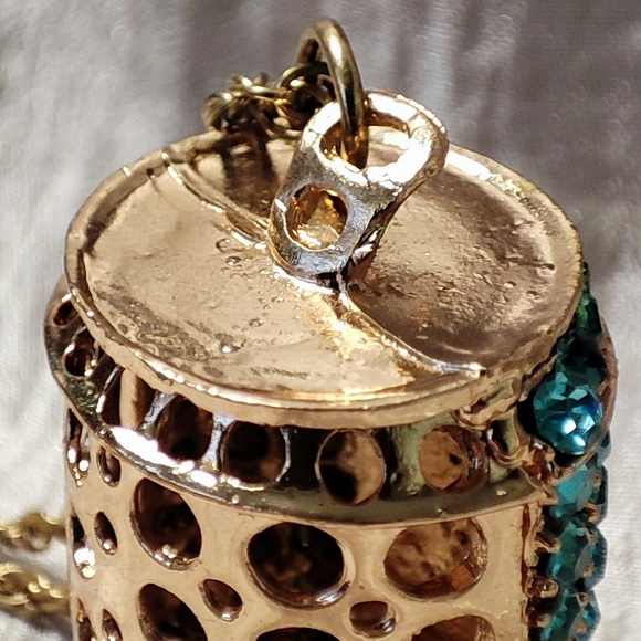 Betsey Betsy Johnson Aquamarine Rhinestone Coca Cola Coke Soda Can Necklace NWT - Picture 6 of 16